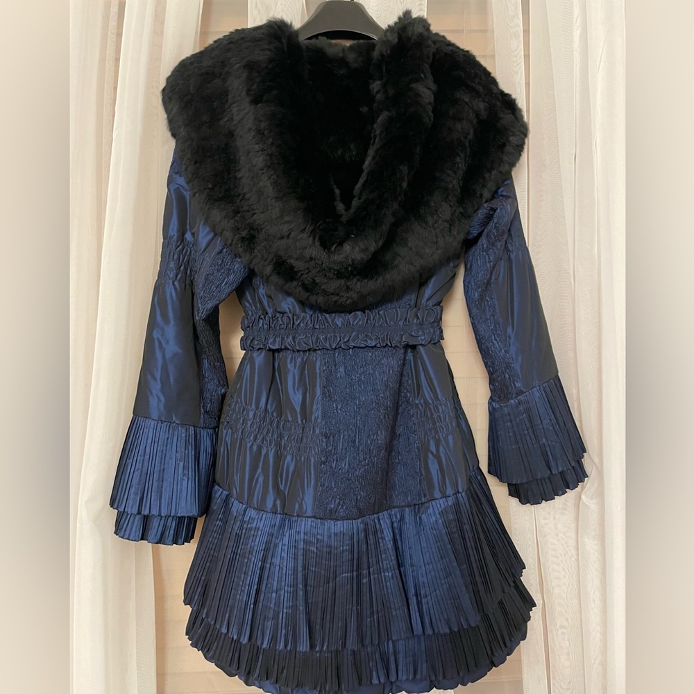 Basic Editions Navy Patterned Winter Coat With Na… - image 2